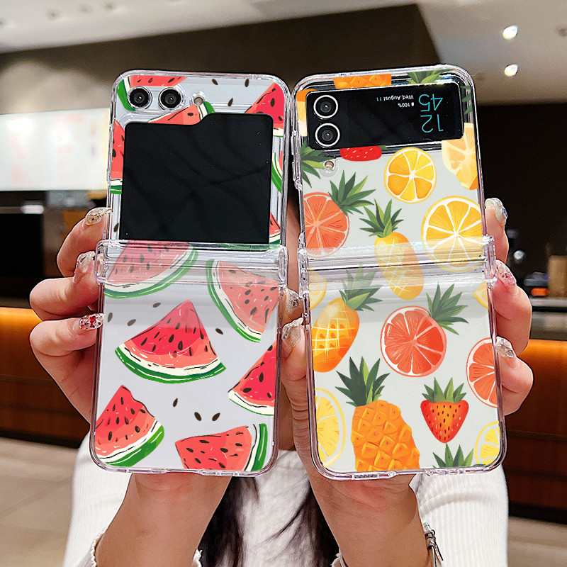 Ốp điện thoại trong suốt họa tiết trái cây đầy màu sắc cho Samsung Galaxy Z Flip 5 Flip 5 4 Flip 5 3 5G Vỏ gấp cứng cho Samsung Z Flip5 Flip4 Flip3