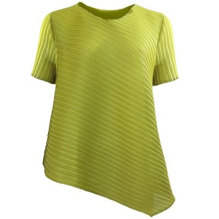 Miyake Phong Cách Xếp Ly Top Nữ Thời Trang Không Đều Rời Ôm Hơn Nhìn Áo Thun Màu Trơn Phù Hợp Xếp Ly Áo Sơ Mi Nhỏ Ngắn