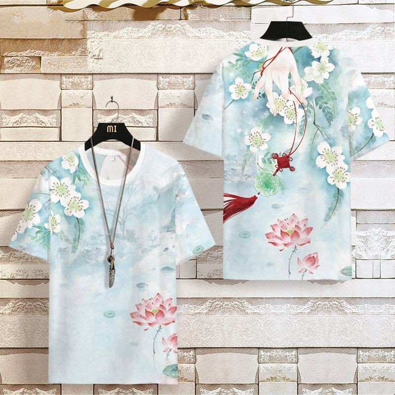 Áo thun ngắn tay mùa hè nam thoáng khí và rộng rãi cỡ lớn Áo thun ngắn tay phong cách Trung Quốc thời trang nam cổ Áo thun khô nhanh hàng đầu