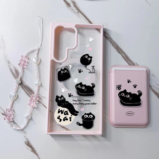 3 Vỏ Ví Màu Đen Đáng Yêu Cho Samsung s22 s22plus ultra Case Girly S23 S23Plus s23fe s24 s24plus s24ultra Ốp điện thoại