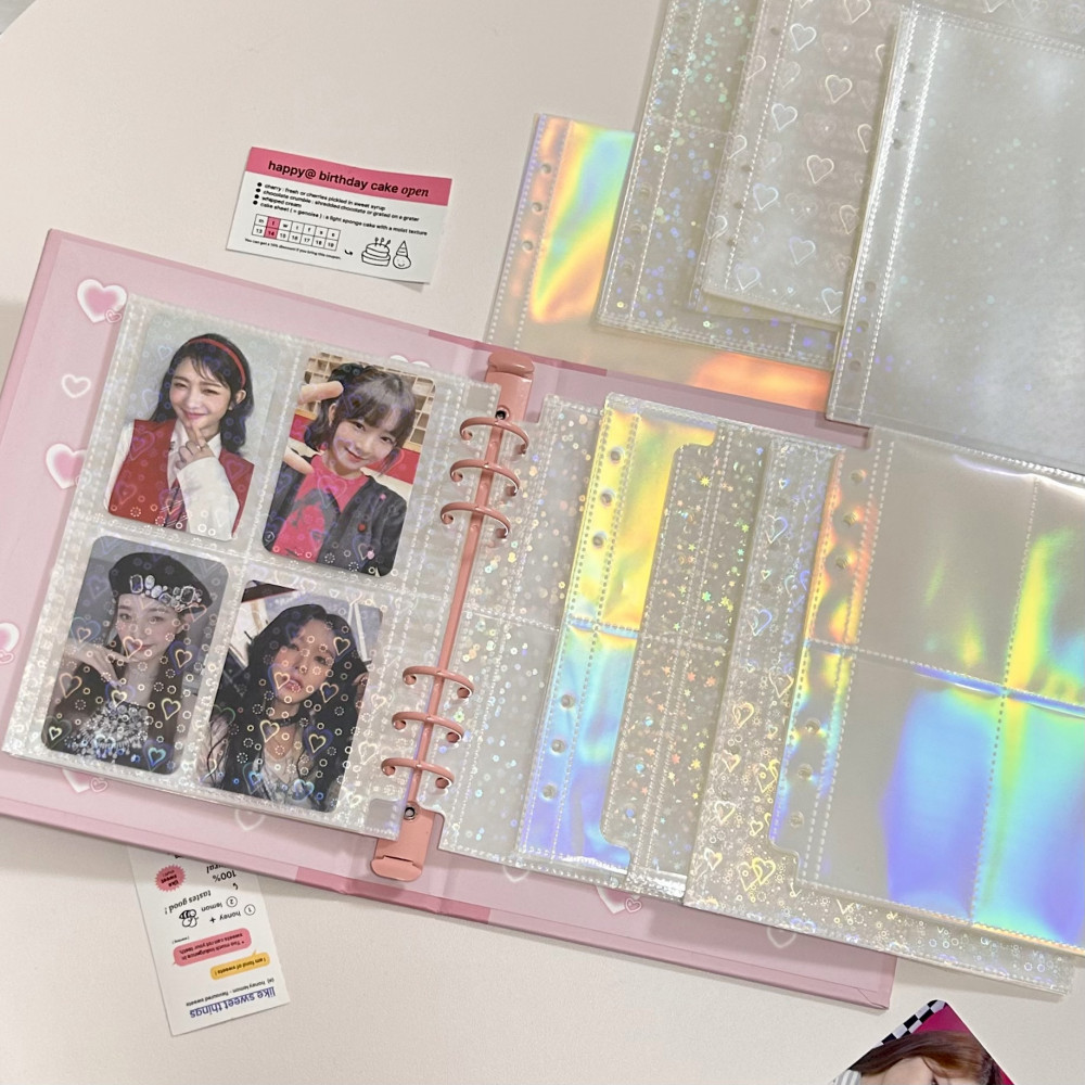 Linxx 10 Cái / bộ Chất Kết Dính Laser A5 Bên Trong Trang Trái Tim / Hoa / Ngôi Sao Photocard Tay Album Nạp Lại Trang 4 Lưới Lomo Bộ Sưu Tập Thẻ Lưu Trữ