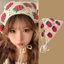 Mũ trùm đầu NKSFX, Băng đô hình tam giác dâu tây móc thủ công, Dệt kim dễ thương phong cách mục vụ kiểu Pháp Khăn trùm đầu cho mùa xuân hè ngoài trời