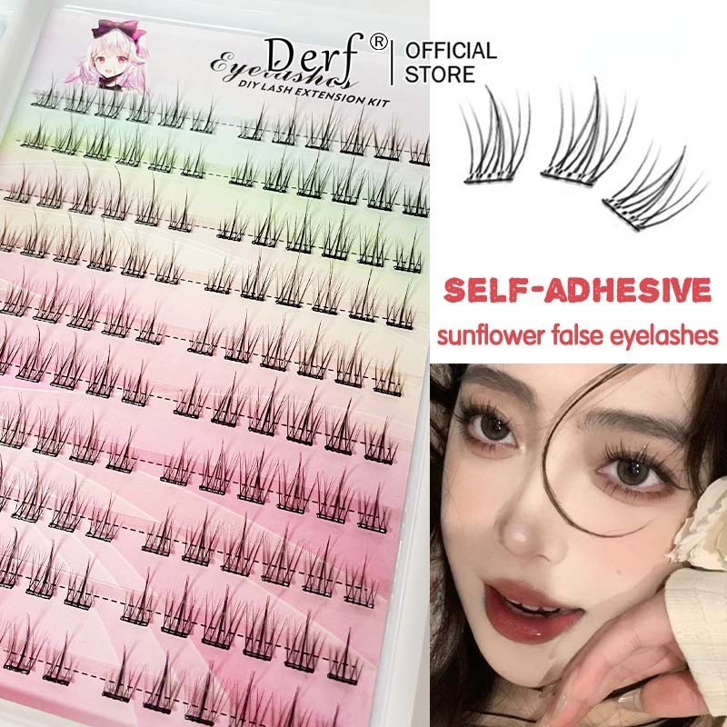 Derf 10 Hàng Lông Mi giả hướng dương tự dính không cần dùng keo dành cho người mới bắt đầu 10-13mm