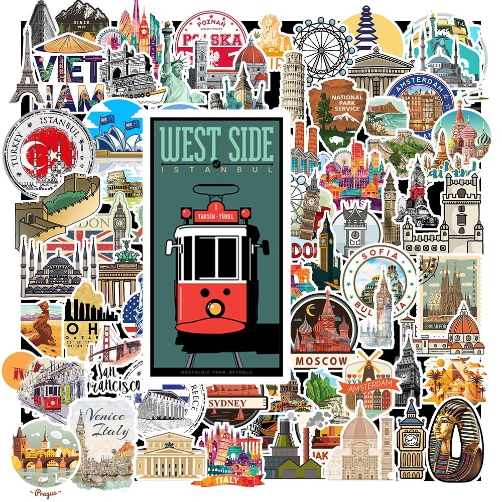 Set 50 Sticker Kỳ Quan Thế Giới – Travel Du Lịch | Chống Nước