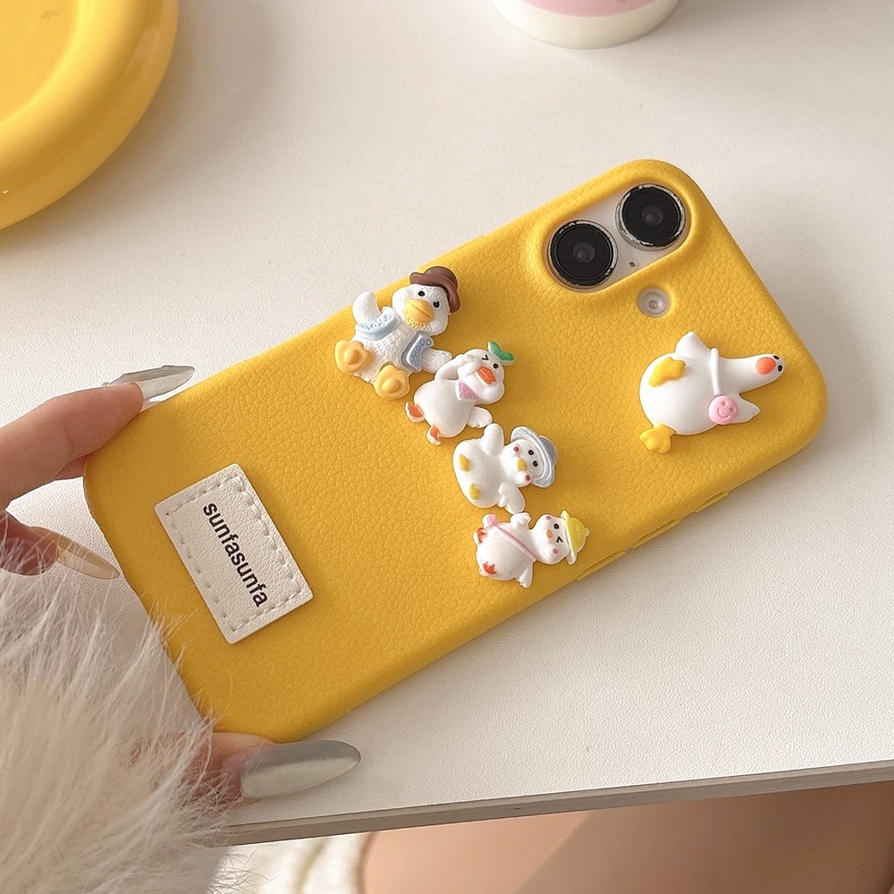 Ốp Điện Thoại Da Năm Vịt Lập Thể Cho iPhone 17 Pro Max 16 Plus 15 14 13 12 11 Pro Max Vỏ Bảo Vệ Chống Sốc
