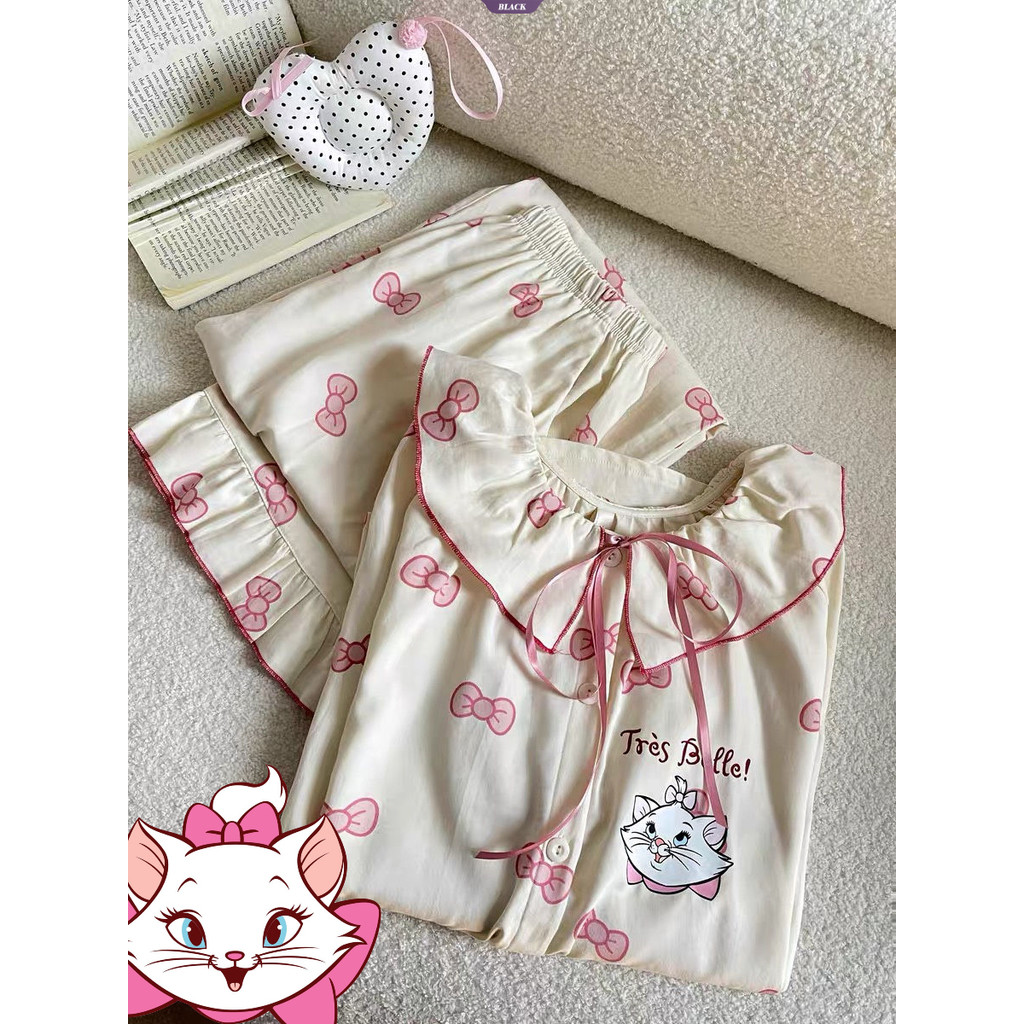 Bộ đồ ngủ cổ búp bê nơ ngọt ngào Bộ đồ ngủ nữ xuân thu Quần dài tay mới Bộ đồ mặc nhà [BL]