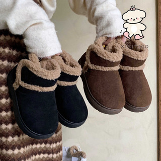 Xixitiao Phiên Bản Hàn Quốc Thời Trang Sáng Tạo Velcro Giày Bốt Tuyết Cha Mẹ-Con Mùa Đông Mặc Ngoài Retro Cừu Len Plus Lông Cừu Ống Ngắn Giày Cotton Nữ