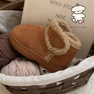 Xixitiao Phiên Bản Hàn Quốc Thời Trang Sáng Tạo Velcro Giày Bốt Tuyết Cha Mẹ-Con Mùa Đông Mặc Ngoài Retro Cừu Len Plus Lông Cừu Ống Ngắn Giày Cotton Nữ
