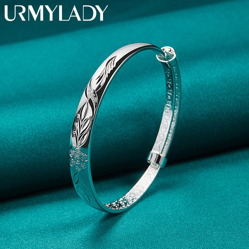 URMYLADY Bạc 925 Khắc Có Thể Điều Chỉnh Lắc Tay Cho Nữ Đính Hôn Thời Trang Quyến Rũ Trang Sức