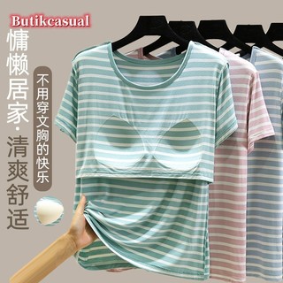 Phụ nữ sọc Áo thun ngực áo sơ mi ngắn tay mùa hè áo đa năng cỡ lớn dáng rộng áo sơ mi giản dị