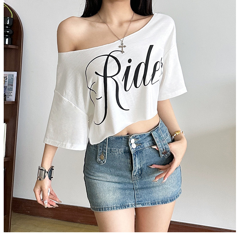 Klalien In Chữ Crop Top Nữ Xu Hướng Mùa Hè Hoang Dã Cổ Xu Hướng Phố Skinny Đơn Giản Cổ Điển Dạo Phố Mềm Hàng Ngày