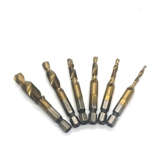 Bộ 6 mũi khoan taro ren mạ titan thép gió HSS cao cấp M3-M10