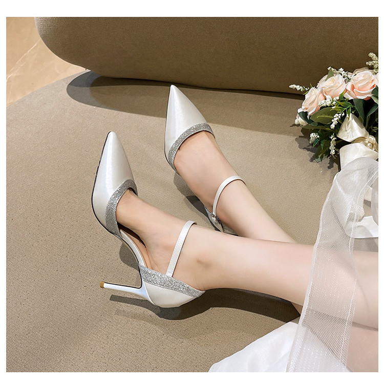 Giày Sandal Cao Gót Nữ Âu Mỹ Phong Cách Mới Dây Satin Trắng
