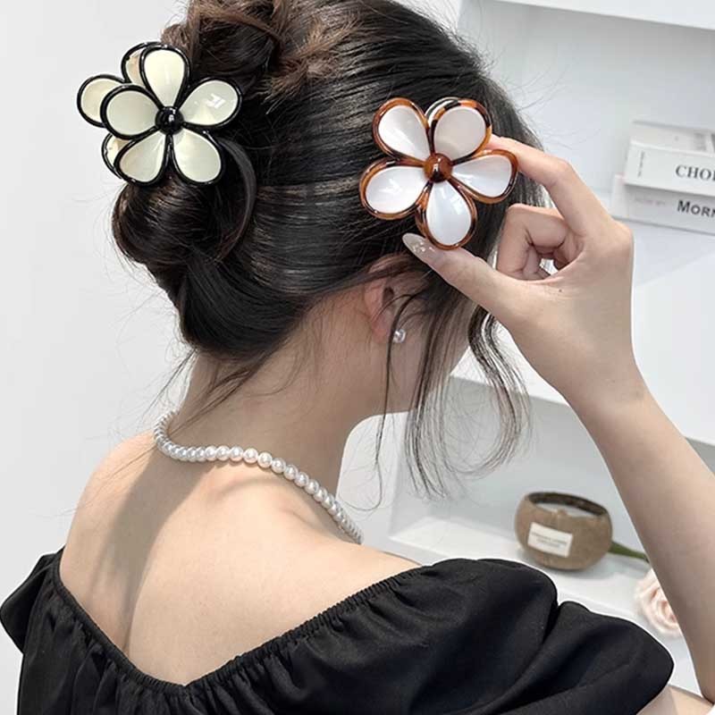[Yunyuan] Kẹp tóc bằng nhựa hình hoa mới Kẹp tóc phía sau Mũ nón Kẹp tóc Hoa năm cánh