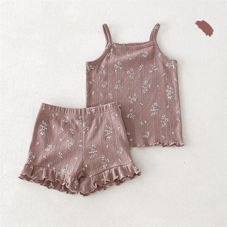 Bộ đồ mặc nhà quần short hai dây mùa hè cho bé gái Bộ đồ điều hòa hoa nhỏ cho bé gái Bộ đồ ngủ trẻ em Bộ hai chiếc