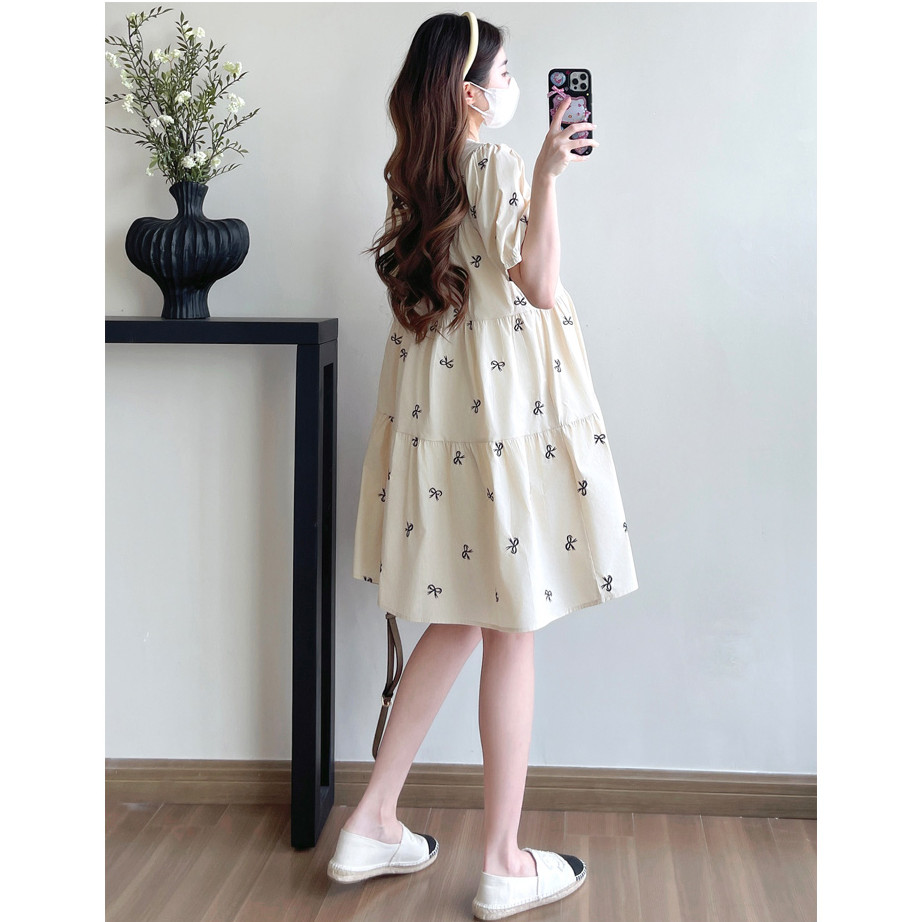 Váy bà bầu thời trang mùa hè thêu hợp thời trang Mẹ bà bầu