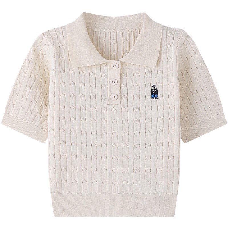 SUXI Áo sơ mi Polo thêu hình gấu mùa hè dành cho nữ 250327