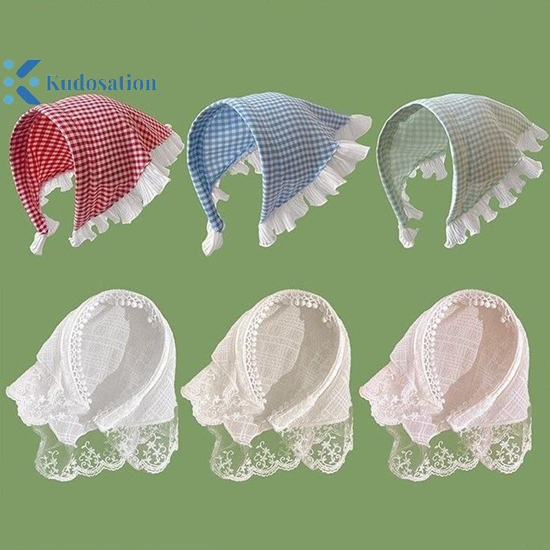 Kudosation Thời Trang Thanh Lịch Ren Kẻ Sọc Tam Giác Băng Đô Quấn Tóc Cho Nữ Cô Gái Tính Khí Ngọt Ngào Tóc Phụ Kiện Tóc