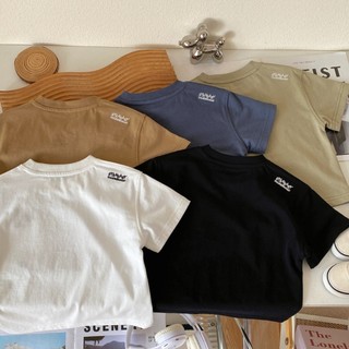 Áo thun ngắn tay thêu cotton mùa hè cho bé trai, phong cách Nhật Bản, áo rộng rãi cho trẻ em, áo thường ngày cho bé trai