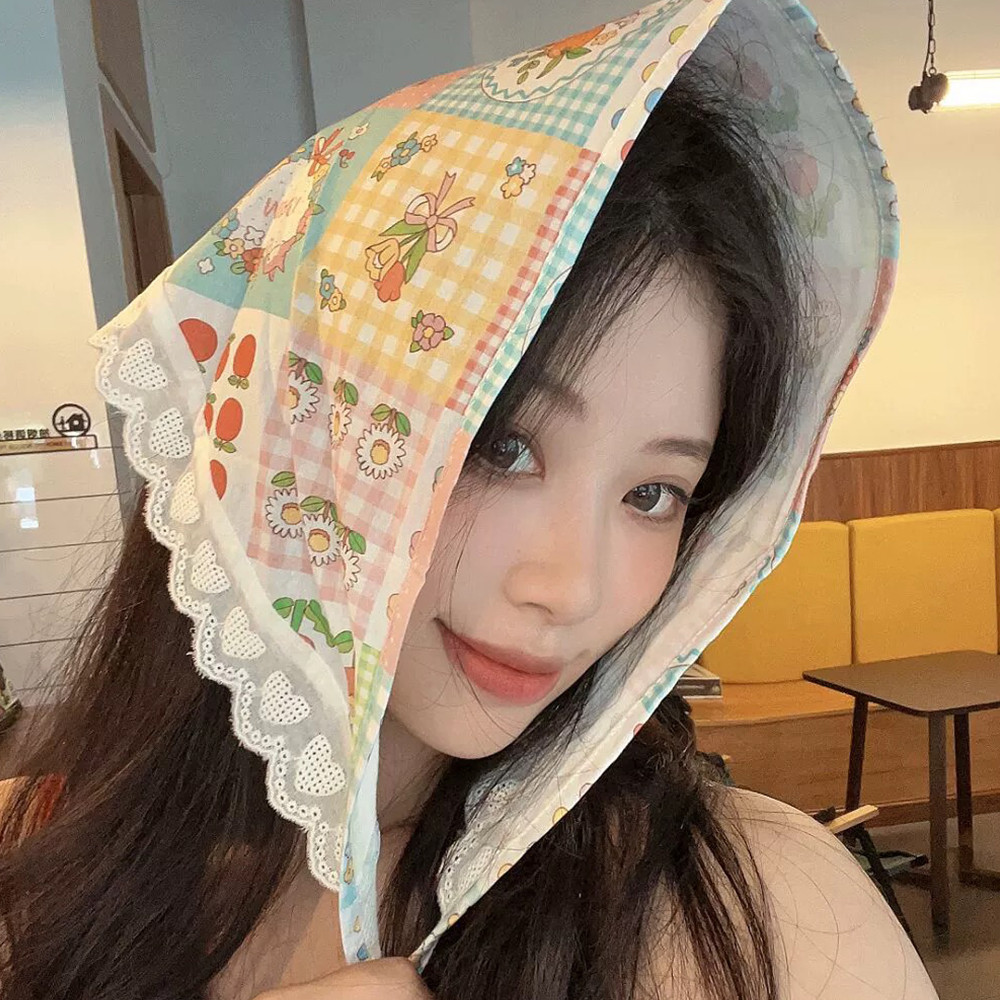 Khăn quàng đầu mục vụ hoạt hình - Khăn quàng cổ ren tam giác - Dễ thương, Ngọt ngào, Boho, Phong cách Hàn Quốc - Phụ kiện tóc cho nữ - Băng đô băng đô băng đô