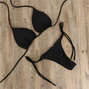 Mới Châu Âu Và Mỹ Bikini Đồ Bơi Màu Trơn Ba Điểm Gợi Cảm Nữ Chia Có Thể Điều Chỉnh Dây