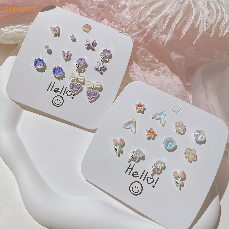 Siyuyan 1 Bộ Dễ Thương Nhiều Màu Sắc Sáng Bóng Đá Trái Tim Bông Tai Nữ Thời Trang Bé Gái Trang Sức Dự Tiệc Quà Tặng VN