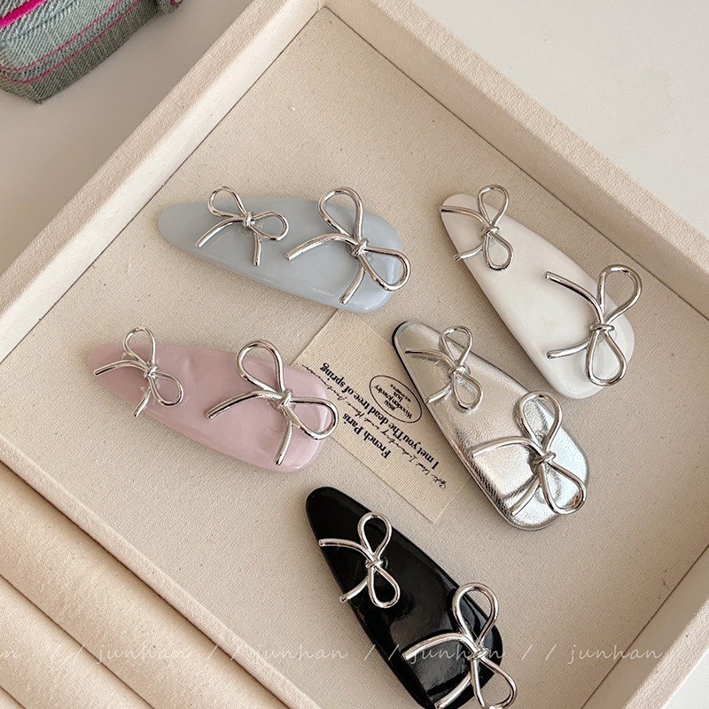 Kẹp tóc bằng da Hàn Quốc Bow BB Clip