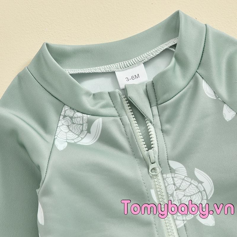 Trẻ Em Bé Trai Rash Guard Bộ Đồ Bơi Dài Tay In Hình Rùa + Quần Short + Mũ Đồ Bơi 3 Chiếc Đồ Bơi