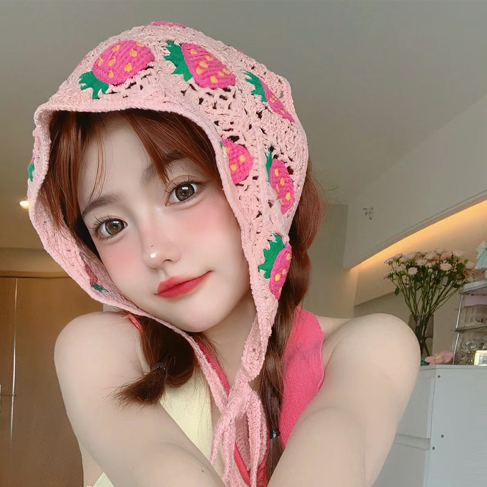 Băng đô phong cách mục vụ - Khăn quàng cổ tam giác rỗng dệt kim - Dâu tây, Hoa, Retro, Ngọt ngào, Dễ thương - Phụ kiện tóc cho nữ - Băng đô tóc Boho