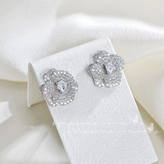 Châu Âu Mỹ ins Phong Cách Mới Đính Kim Cương Đỏ Corundum Bông Tai Hoa Hồng Nữ