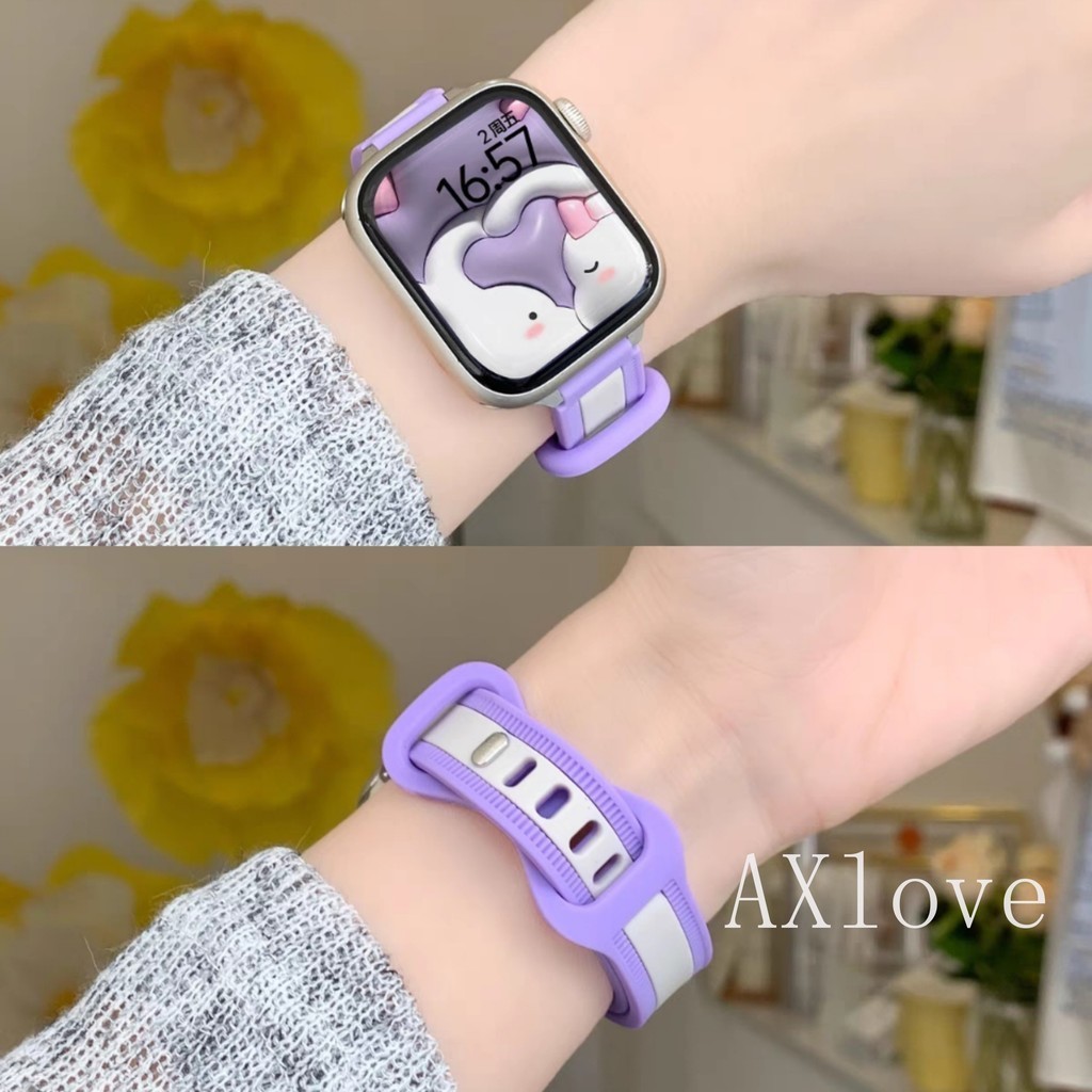 Dây đeo silicon S11 thời trang dễ thương cho Apple Watch Ultra 2 49mm Series 9 45mm 41mm 44mm 40mm 42 38 mm Vòng đeo tay thể thao cho iwatch 8 7 Se 3 4 5 6 ban nhạc