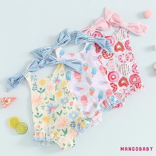Mg-little Girls Đồ bơi mùa hè không tay Donut / Kem / Bộ đồ tắm xếp nếp in hoa