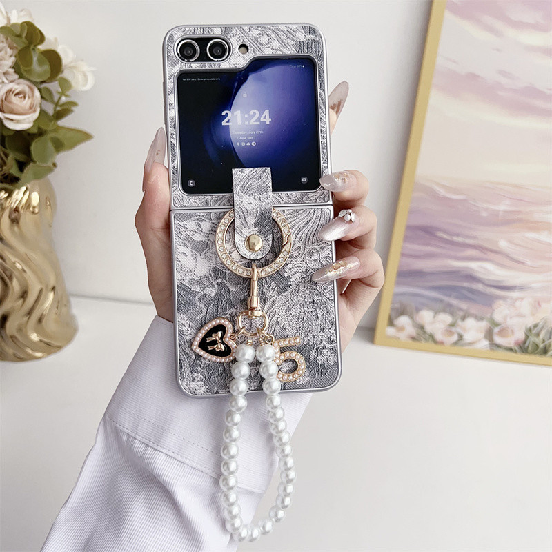 Phong Cách Trung Quốc Vòng Tay Vòng Tay Vỏ Điện Thoại Cho Samsung Galaxy Z Flip 5 Z Flip 4 Z Flip 3 Bảo Vệ PC Vỏ Cứng Bảo Vệ Flip 4 Flip 5 Cover