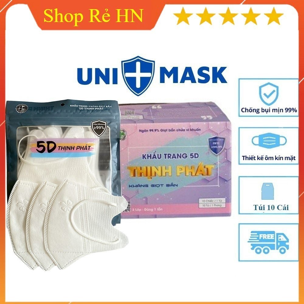 Thùng 100 chiếc khẩu trang Thịnh Phát 5D TRẮNG kháng khuẩn ôm mặt chính hãng