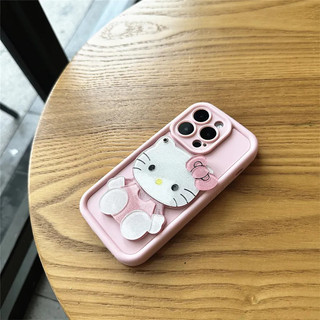 Ốp Điện Thoại Gương Trang Điểm Sanrio Kitty Mèo Cho Samsung Galaxy S24 S23 S21 Plus S24 S23 Ultra S23 S21 S20 FE S24 + S23 + S22 + S21 Girl Y2K Vỏ Mềm Dễ Thương Full Cover
