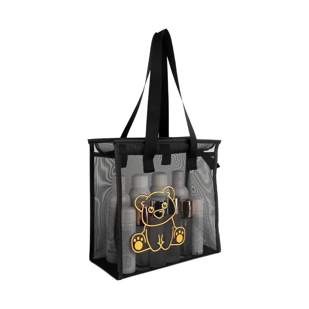 [Vận chuyển nhanh] Túi Tote đi biển SIMPLEAID, Túi giặt lưới Nylon, Di động có dây kéo Túi trong suốt hoạt hình hoa dành cho nữ