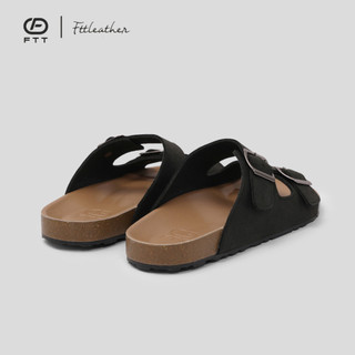Dép đế trấu quai ngang 2 khóa da bò Fttleather cho nam nữ thời trang unisex thấm hút mồ hôi chân