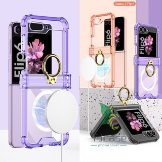 Túi Gasbag Bản Lề Từ Tính Full Ring Giá Đỡ Ốp Lưng Samsung Galaxy Z Flip 6 Z Flip 5 Sạc Không Dây TPU Mềm Trong Suốt Bốn Góc Chống Va Chạm Vỏ Gấp