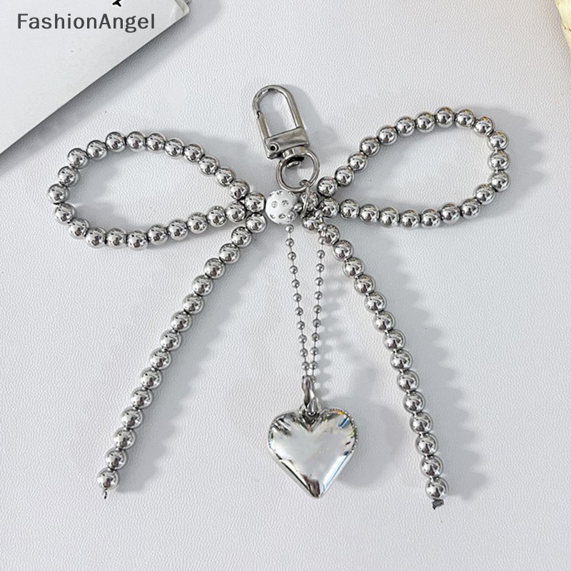 FashionAngel Ins Phong Cách Nơ Đính Hạt Ba Chiều Trái Tim Bạc Mặt Dây Chuyền Điện Thoại Vỏ Tai Nghe Túi Quyến Rũ Trang Trí Chìa Khóa Xe Hơi TH