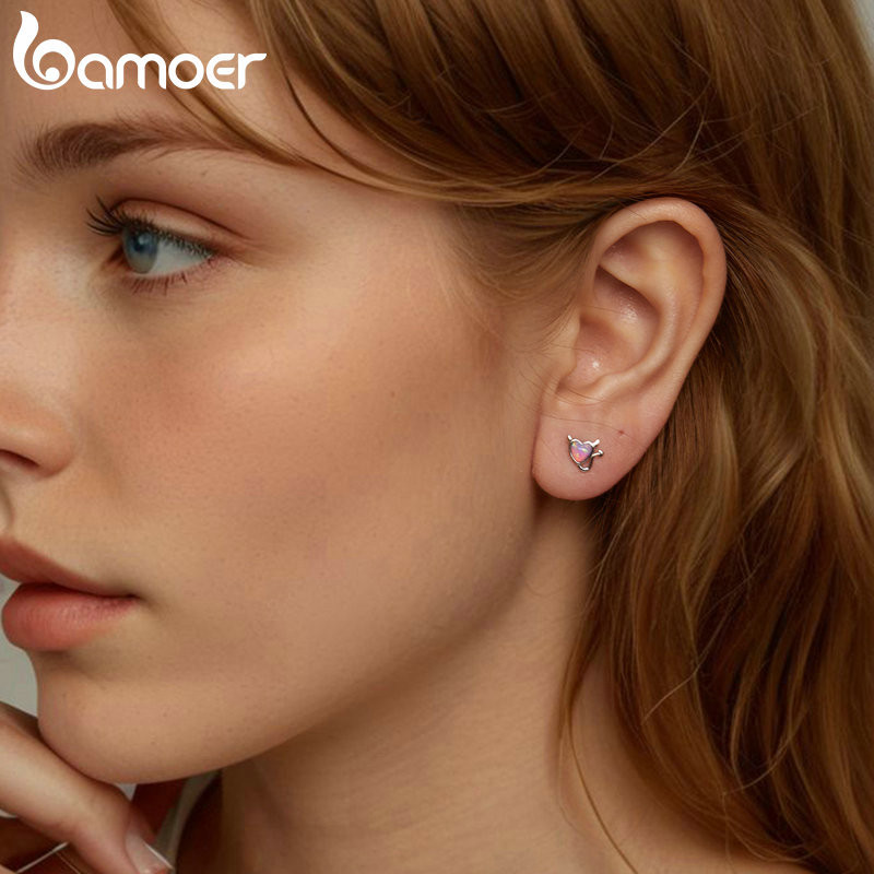 Bamoer 925 Sterling Sliver Studs Bông Tai Opal Quỷ Trang Sức Quà Tặng Cho Nữ