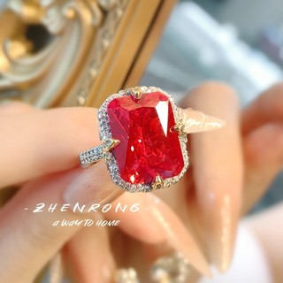 Châu Âu Mỹ ins Phong Cách Mới Phóng Đại Kim Cương Carbon Cao Nhiều Màu Sắc Ruby Corundum Phù Hợp Với Nữ