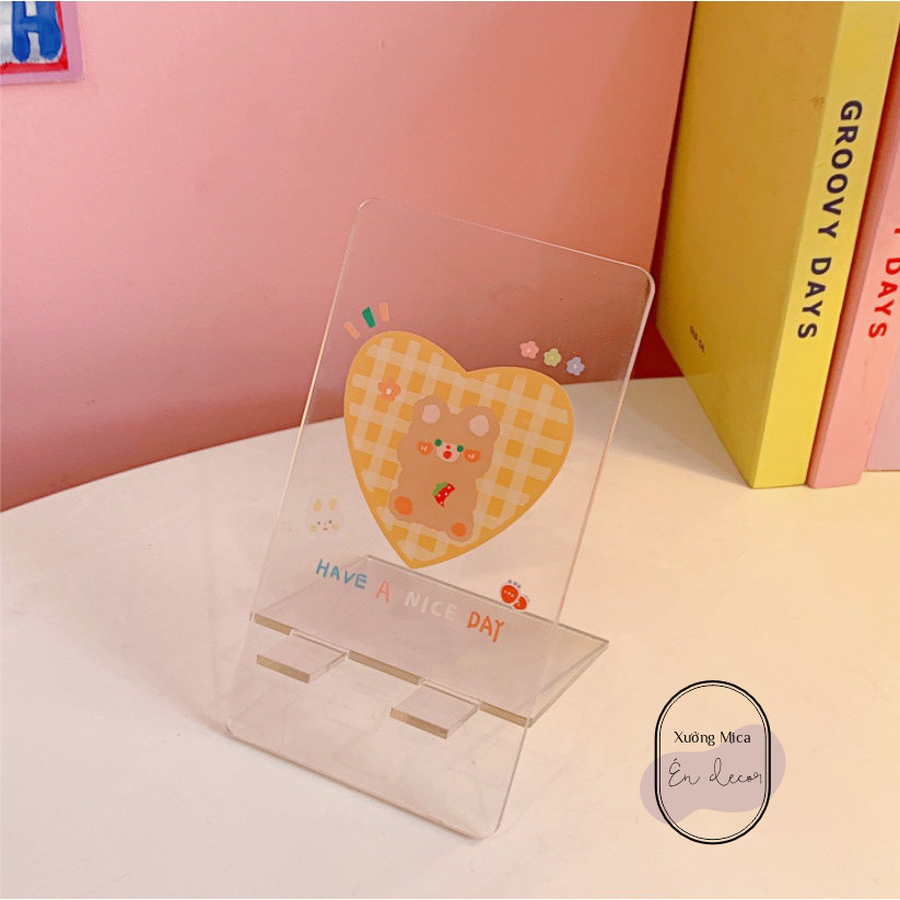 Giá đỡ điện thoại ipad bằng nhựa mica trong suốt trang trí bàn xinh giá rẻ-Sango