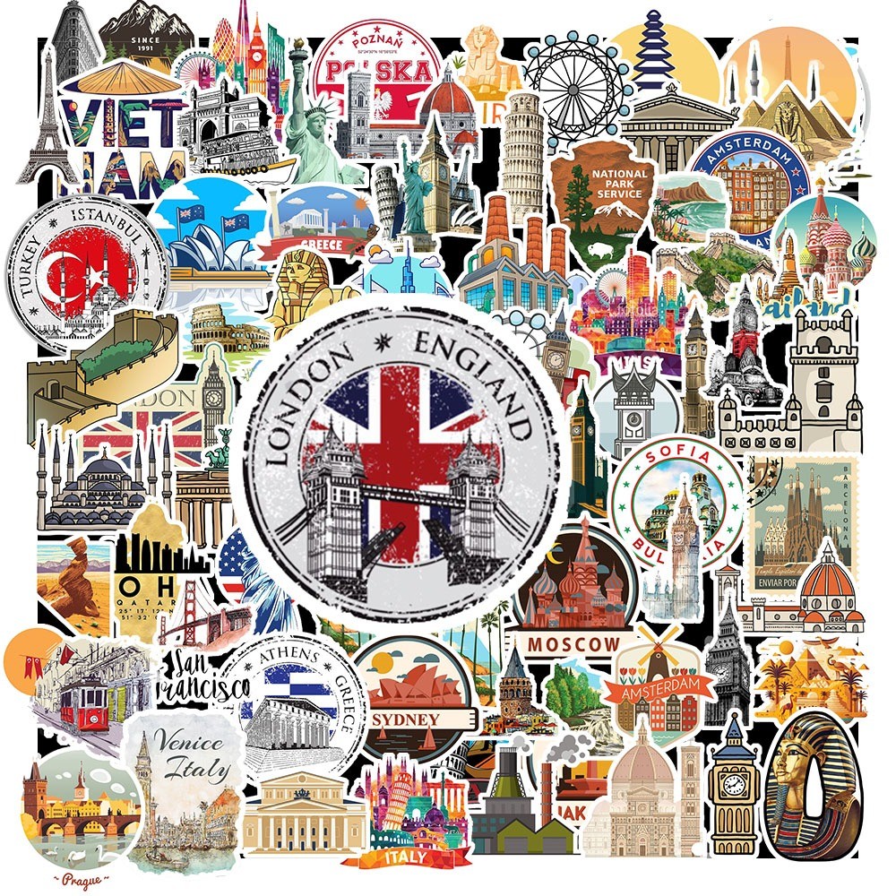 Set 50 Sticker Kỳ Quan Thế Giới – Travel Du Lịch | Chống Nước