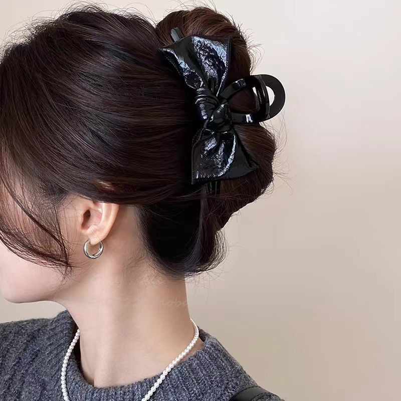 Vintage Sáng Da Nơ Móng Vuốt Kẹp Cá Mập