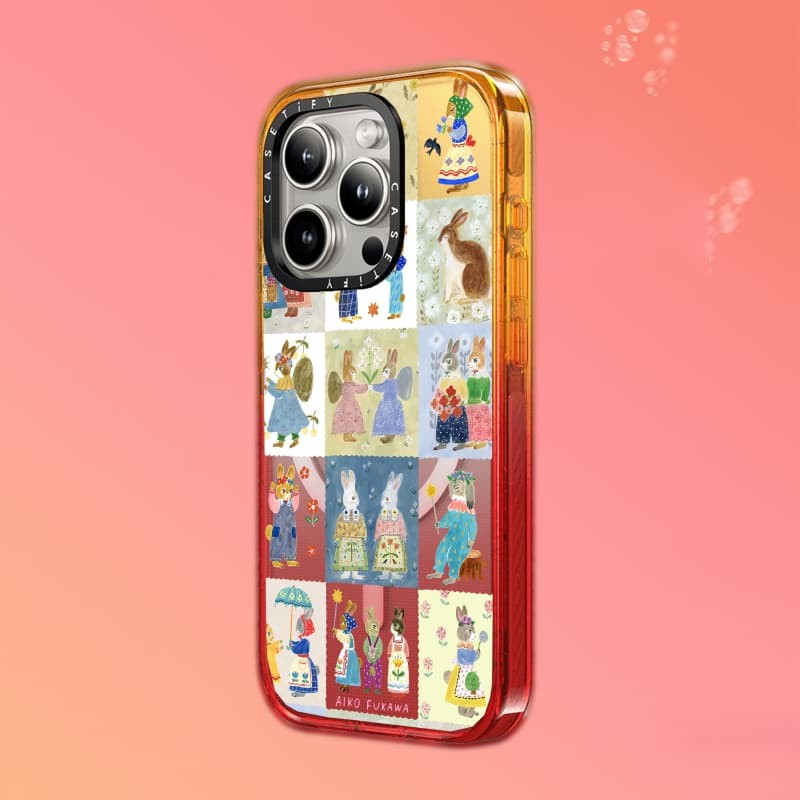 Casetify X thỏ miếng vá ngọt ngào Vỏ làm việc Black Edge Peach Haze Cotton Candy Collection Màu sắc trong suốt Vỏ cứng tác động cho Apple IPhone 12 13 14 15 16 Pro Max Plus có hộp