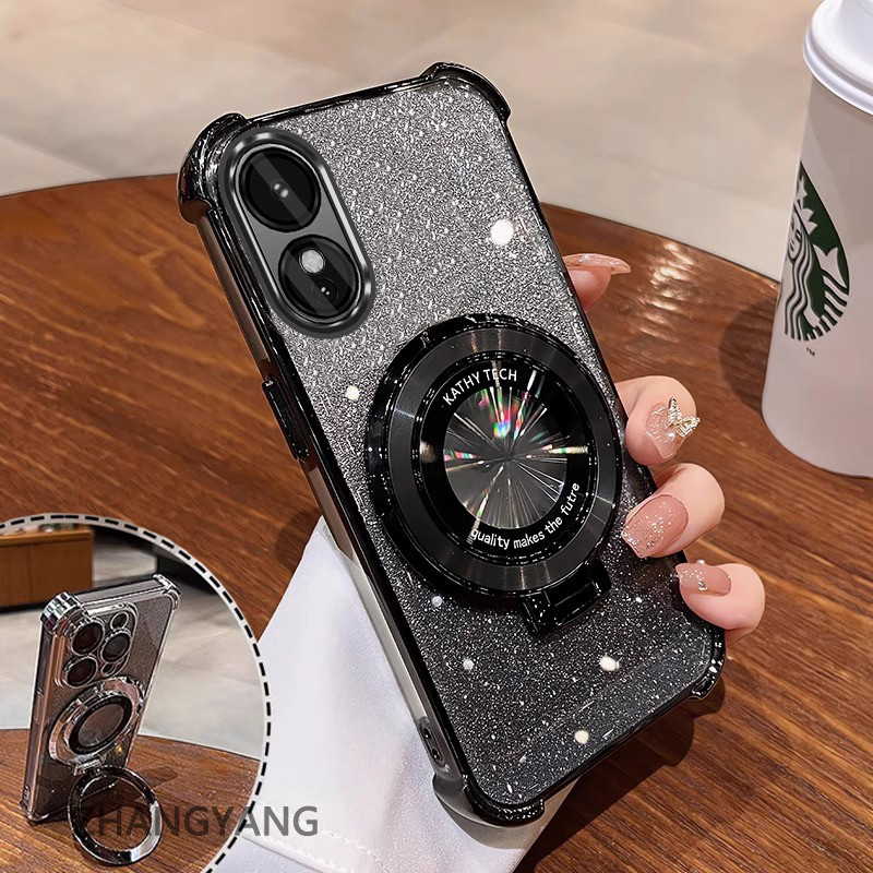 Ốp Lưng Cho OPPO reno 8T 4G reno 8T 5G Bốn Góc Chống Rơi Mạ Điện Thoại Thẩm Mỹ Giấy Lấp Lánh Thiết Kế Mới Giá Đỡ Điện Thoại TPU Mềm case
