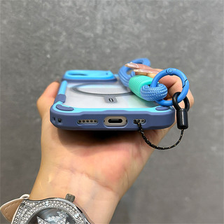 Sang Trọng Giáp Gấp Ống Kính Giá Đỡ Từ Tính Trong Suốt Dành Cho iPhone 16 15 14 13 11 12 Pro Max Dây Đeo Cổ Tay Dây Bao