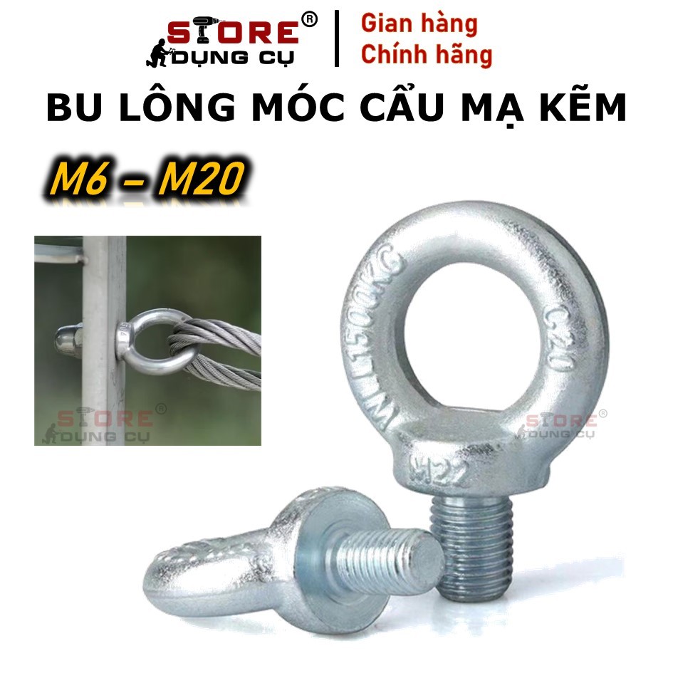 M6-20 1 cái bulong móc cẩu, Bu lông mắt mạ kẽm, tai cẩu thép, bulong ...