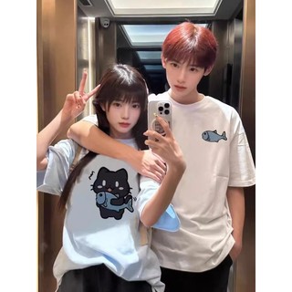 HIIXIIVI Mới Phong Cách Hàn Quốc Thời Trang Nữ Quần Áo Rời Cặp Đôi Áo Thun Cotton Tay Ngắn Oversize Tee Nhân Quả Người Phụ Nữ Cổ Tròn Áo