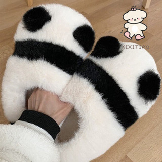 Xixitiao Dép Cotton Hoạt Hình Gấu Trúc Mùa Đông Học Sinh Sử Dụng Chống Trơn Trượt Dễ Thương Sang Trọng Giữ Ấm